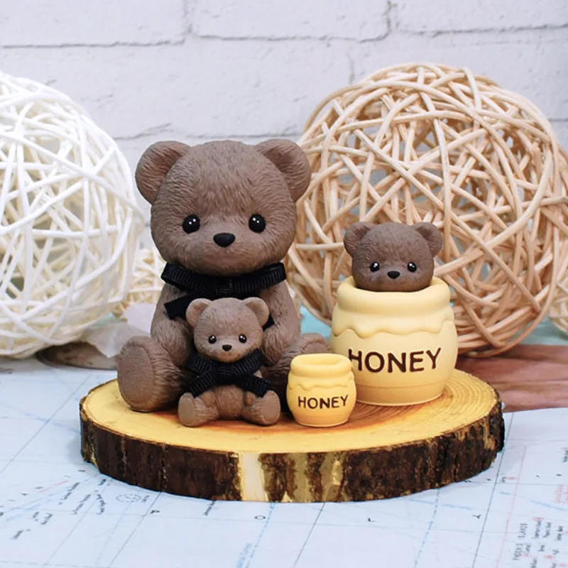 Description Picture 2 of itemHoney Jar Teddy Bear Silicone Candle Mould Multi Size Cartoon Animal Soap Making Set Baby Room Painting Plaster Doll Decor Gifts