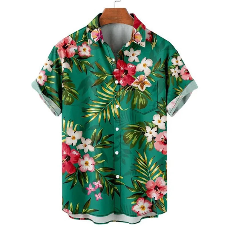 Description Picture 3 of itemHawaiian shirt, leopard print, casual men's shirt, open lapel short-sleeved top, Aloha fashionable men's shirt
