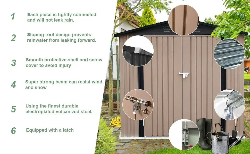 Description Picture 3 of item6 x 4 FT Outdoor Metal Storage Shed, Steel Garden Shed with Double Lockable Door, Tool Storage Shed for Backyard, Patio & Lawn
