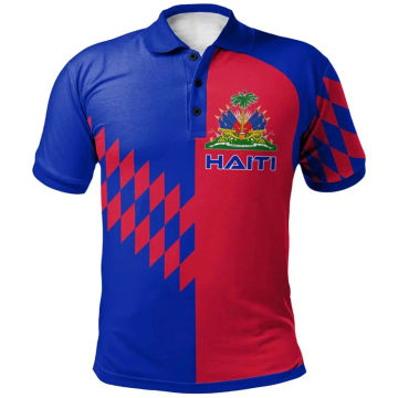 Fashion Summer New 3D Haiti Island National Flag Emblem Printing Polo Shirt Haiti Coat Of Arms Graphic Polo Shirts Y2k Tops Polo