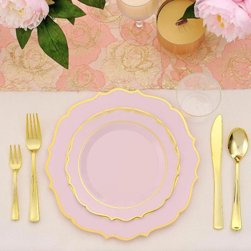 Description Picture 5 of item300 PCS Dinnerware Set for 50 Guests,Heavy Duty Plastic Disposable Plates for Party Wedding-Reusable 50 Dinner Plates,50 Dessert