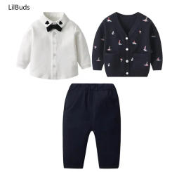 2025 Boy Knit Cardigan Children Coats Sweater Clothes For Kids Sailboat Embroidery V-Neck Knitted Sweaters Infants Baby Knitwear