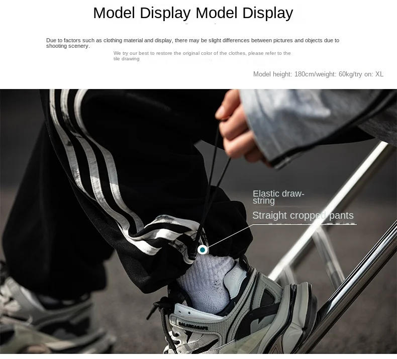 Description Picture 4 of itemKorean Popular Clothes Men's Clothing Men's New Summer Pants Side Stripe Straight Leg Casual Jogger Pants Worn Sports Pants