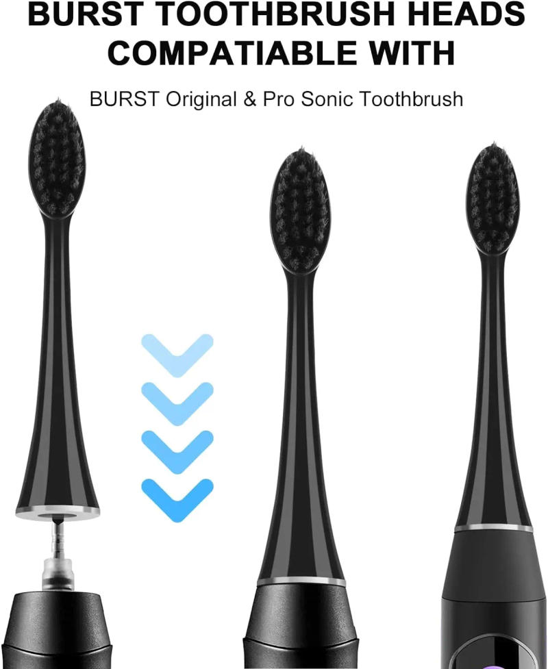 Description Picture 2 of itemReplacement Brush Heads for Original Burst and Pro Sonic Electric Toothbrush Soft Charcoal Bristles Refill Remove Plaque