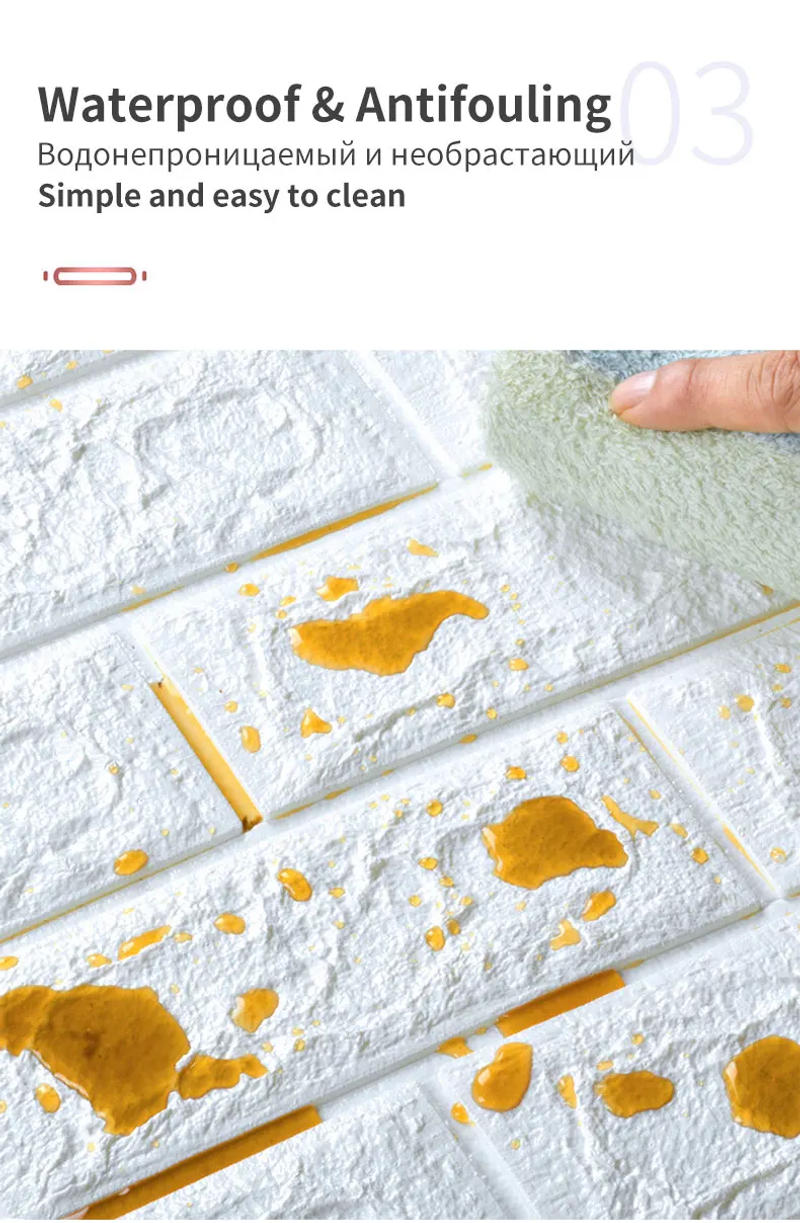 Description Picture 6 of item12PCS Self Adhesive 3D Foam Wallpaper Waterproof Brick Wall Panel Living Room Brick Stickers Bedroom Kid Brick Papers Home Decor