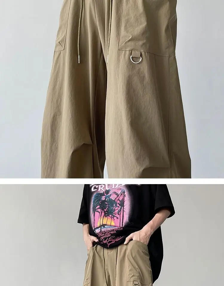 Description Picture 3 of itemQuick-drying Cargo Parachute Pants Men Summer Thin American Hiphop Streetwear Loose Straight Mopping Pants Overalls Men's