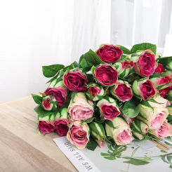 4 Heads Long Stem Artificial Flowers Wedding Decoration Silk Rose Fake Flowers Christmas Home Hotel Garden Decor Plants