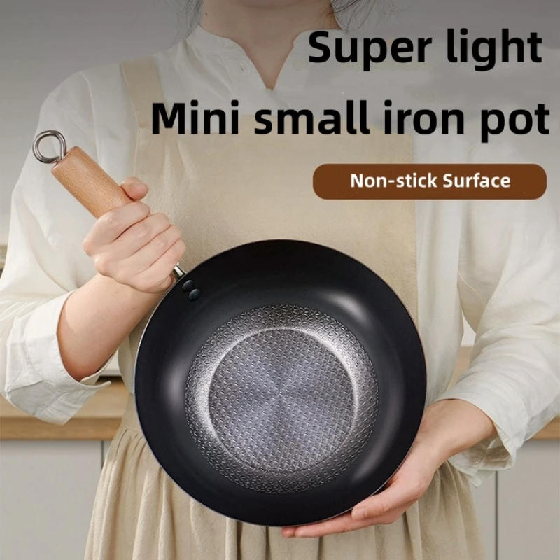 Description Picture 3 of itemNon-stick iron pan frying pan with lid uncoated gas stove induction cooker universal stew pot cookware handmade steak wok pan