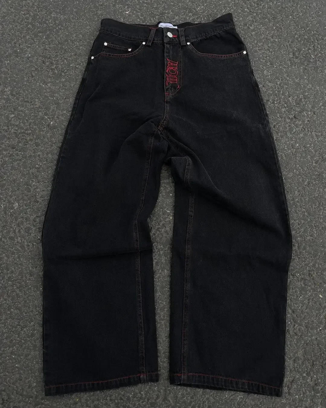 Description Picture 4 of itemY2K Jeans Mens Hip Hop Retro Skull Embroidery Washed Baggy Denim Pants Women Straight Casual Loose Wide Leg Trouser Streetwear