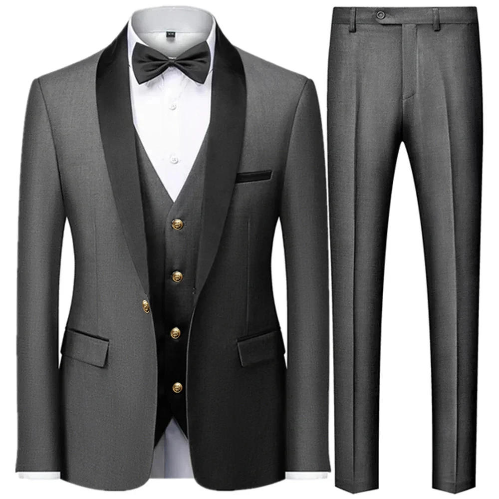 Description Picture 4 of itemMen Mariage Color Block Collar Suits Jacket Trousers Waistcoat Male Business Casual Wedding Blazers Coat Vest Pants 3 Pieces Set