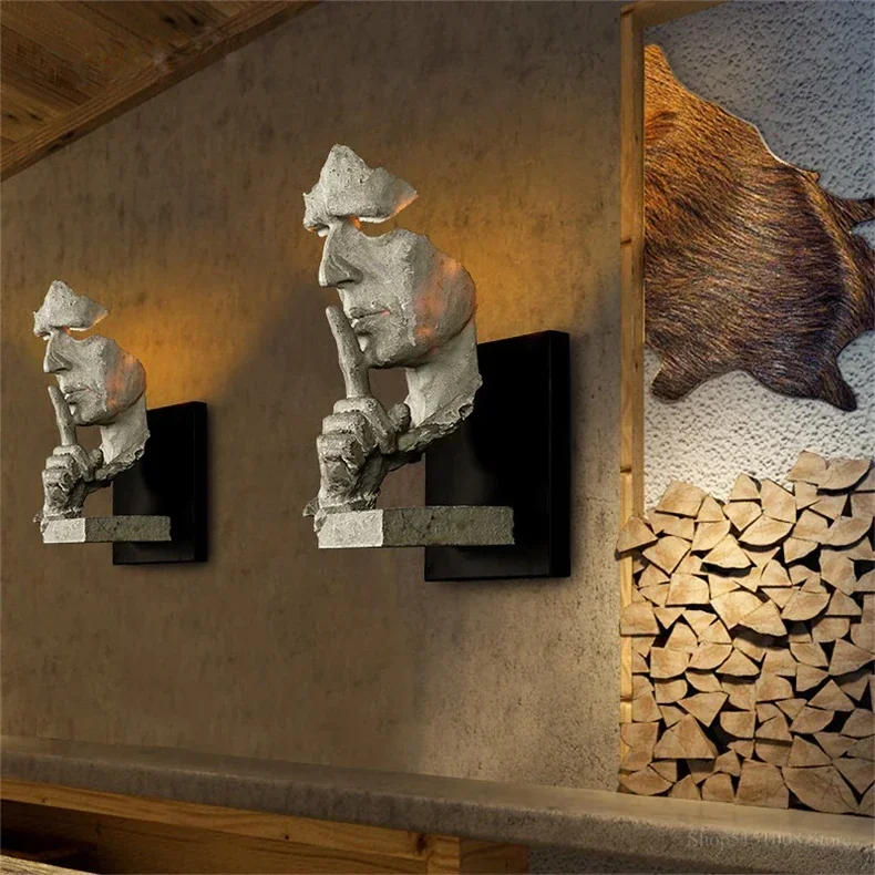 Description Picture 2 of itemloft face wall lamp decor salon wall lamps creative retro led light For home decor light art bar aisle indoor lighting Fixtures