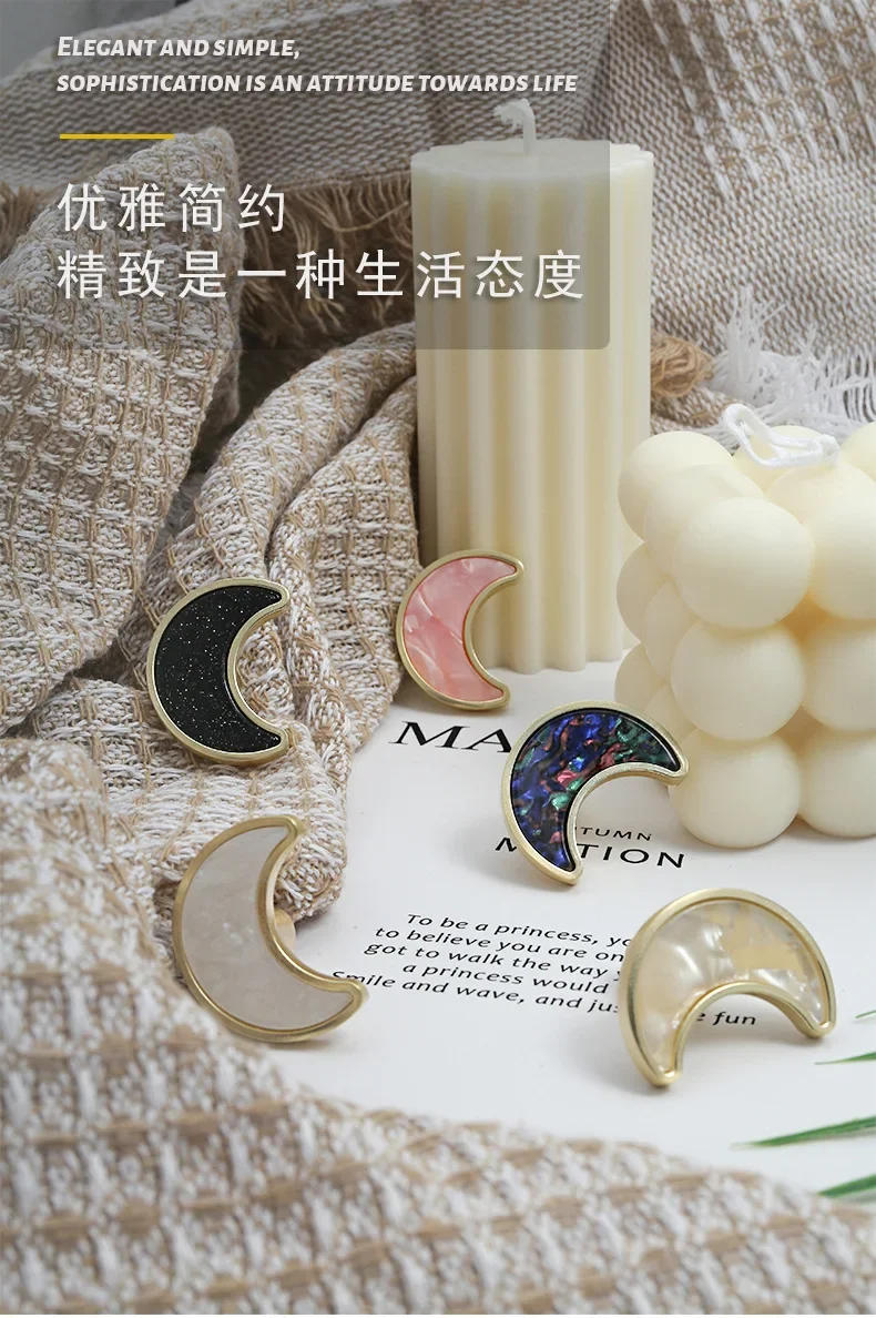 Description Picture 2 of itemMoon Cabinet Handle Children's Room Knob Drawer Brass Door Handle Personalized Shell Pulls ﻿Gold Black Single Handles