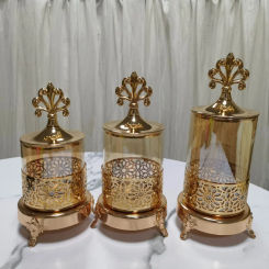 European Glass Crystal Candy Jar Golden Flower Arrangement Vase Bedroom Jewelry Cotton Swab Box Living Room Metal Fruit New