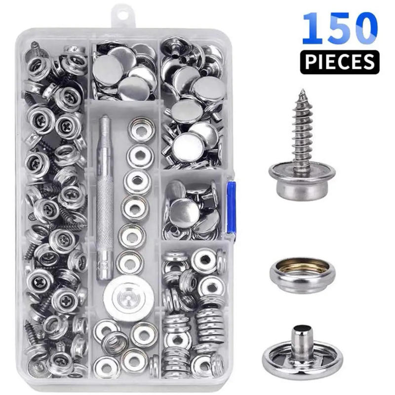 Description Picture 4 of item270/150 Pieces Stainless Steel Marine Grade Canvas and Upholstery Boat Cover Snap Button Fastener Kit 15mm Screw Snaps with tool