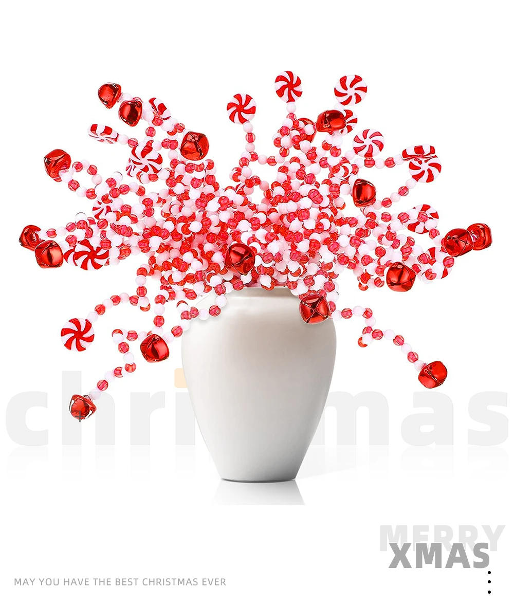 Description Picture 3 of item24/36/50pcs Curly Candy Christmas Ornaments Red White Picks Bells Lollipops for Xmas Tree Topper Decor Home Crafts Party Navidad