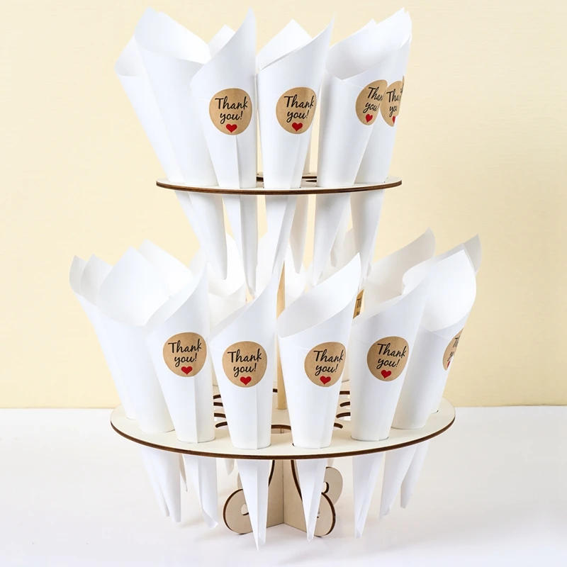 Description Picture 3 of itemKraft Paper Wedding Confetti Cone Frame Tray Rustic Wedding Decoration Confetti Cones Stand Box DIY Holder Support Party Favor