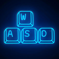 WASD Neon Sign LED Keyboard Shaped Gaming Playstation Neon Night Light Acrylic for Children Bedroom, Game Room Wall Decor