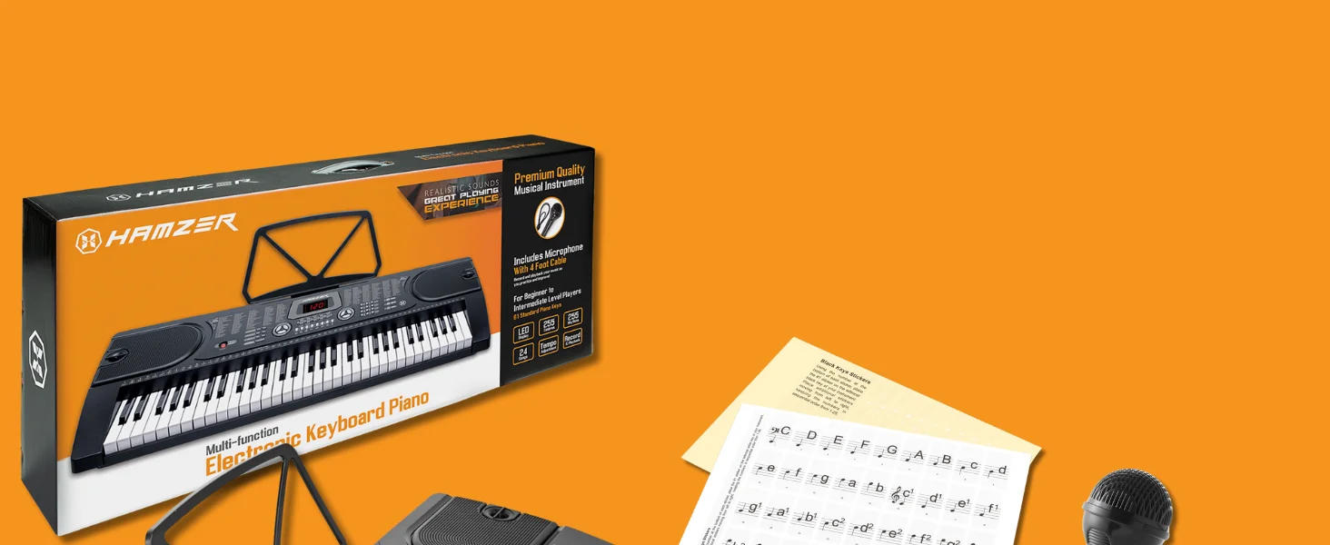 Description Picture 3 of item61-Key Electronic Piano Electric Organ Music Keyboard with Stand, Microphone, & Sticker Sheet - Black