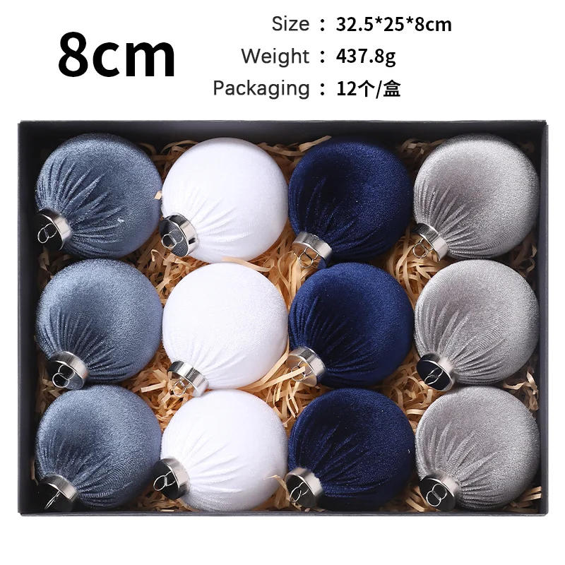 Description Picture 3 of item12pcs Velvet Christmas Balls Christmas Tree Ornaments Xmas Hanging Tree Pendants Festival Party Decorations 2025 New Year Gift