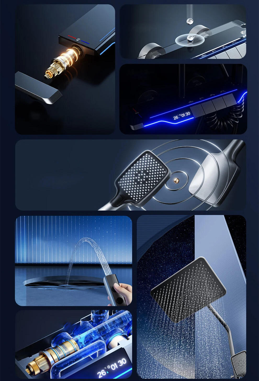 Description Picture 6 of itemHot Cold Piano Digital Bathroom Shower System Set 12 Inch Rainfall Shower Head Bathroom Accessories Thermostatic Shower System