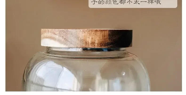 Description Picture 5 of itemHigh borosilicate glass acacia wood lid glass jar food airtight storage jar large storage container Solid wood lid pickle jar