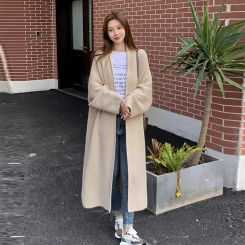 Autumn Winter Lazy High-end Temperament Long Sweater Jacket Women's Loose Knitted Cardigan Versatile Over The Knee Thick Coat