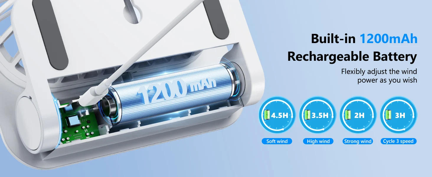 Description Picture 5 of itemEary Magnetic Fans Ultra-thin USB Rechargeable Fan 180° Adjustable 4 Speed Wind Silent Air Cooling Fan Fit For Kitchen Gym Home