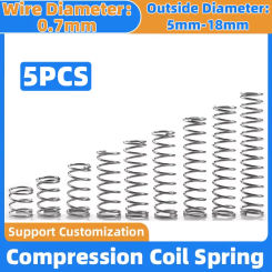 5PCS Wire Diameter 0.7mm Strong Spring Steel 65Mn Compression Spring OD 5mm-18mm Length 10mm~50mm Customizable
