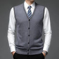 Men's Autumn Business Casual Knitted Vest Classic Style Color Contrast Wool Sleeveless Sweater Male Brand Clothes