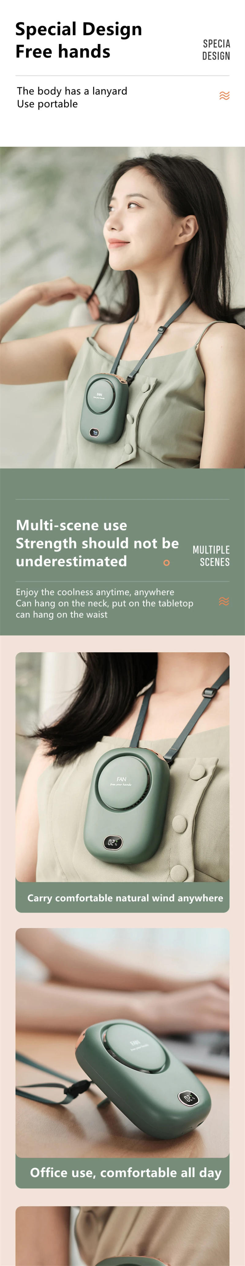 Description Picture 3 of itemVissko Portable Hanging Neck Fan Mini Fans with Adjustable Lanyard Bladeless USB Rechargeable Sports Cooling Fan for Kids Travel