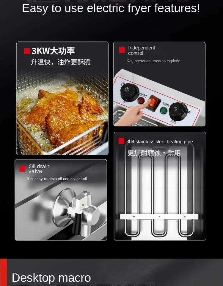 Description Picture 4 of item220V Large Capacity Electric Deep Fryer with Dual Tanks for Frying Chicken, French Fries and More