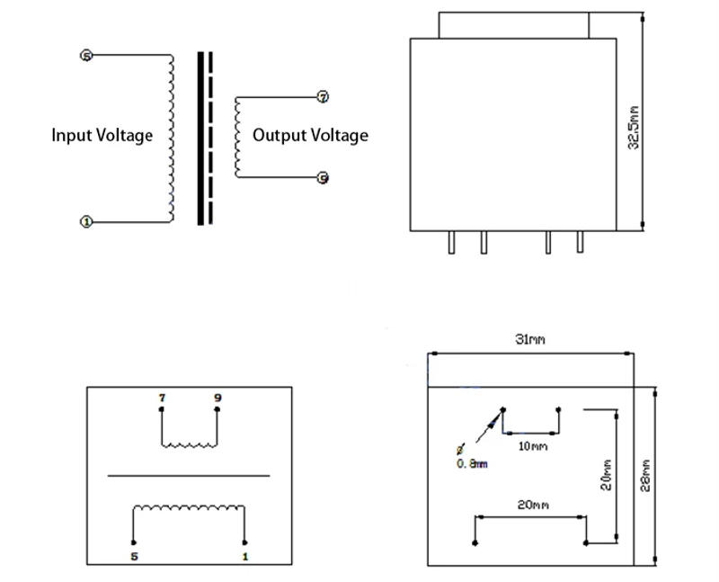 Description Picture 4 of itemEI 2W 2VA AC 220V To 9V 12V Mini Sealed Plug In PCB Board 4 Pin 10/20mm Pitch Welding Power Isolation Epoxy Potting Transformer