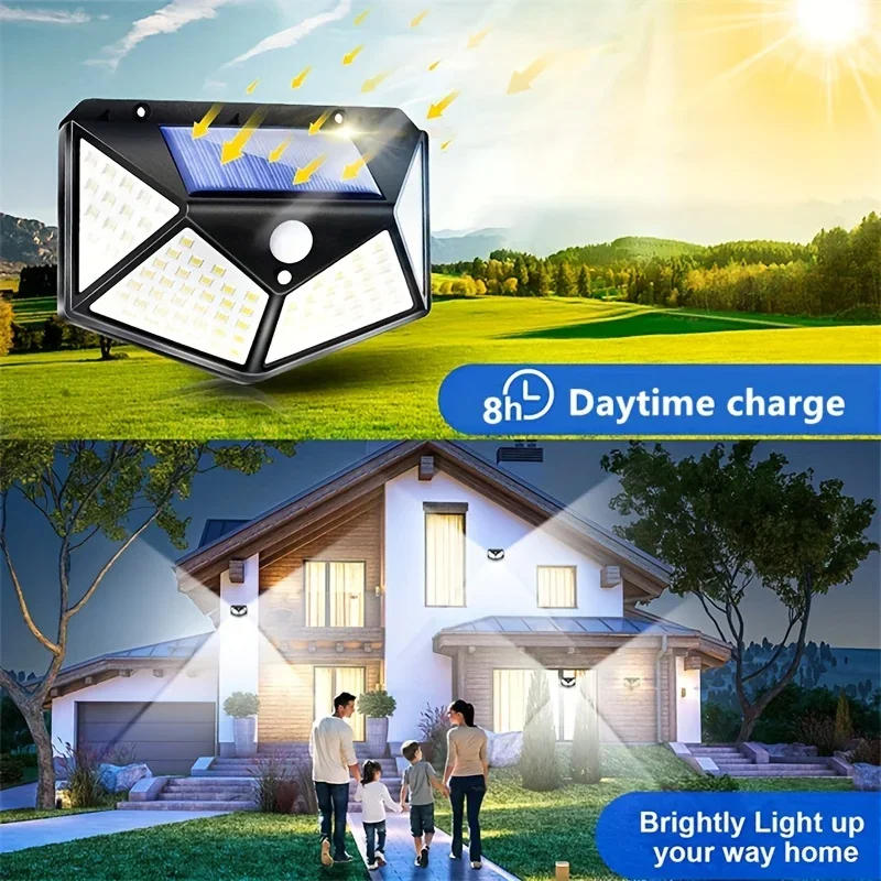 Description Picture 4 of item1/2/4pcs,Solar Outdoor Lighting Exterior Wall Lamp, Courtyard Exterior Wall Guide Lamp, 100LEDs Solar Wall Lamp