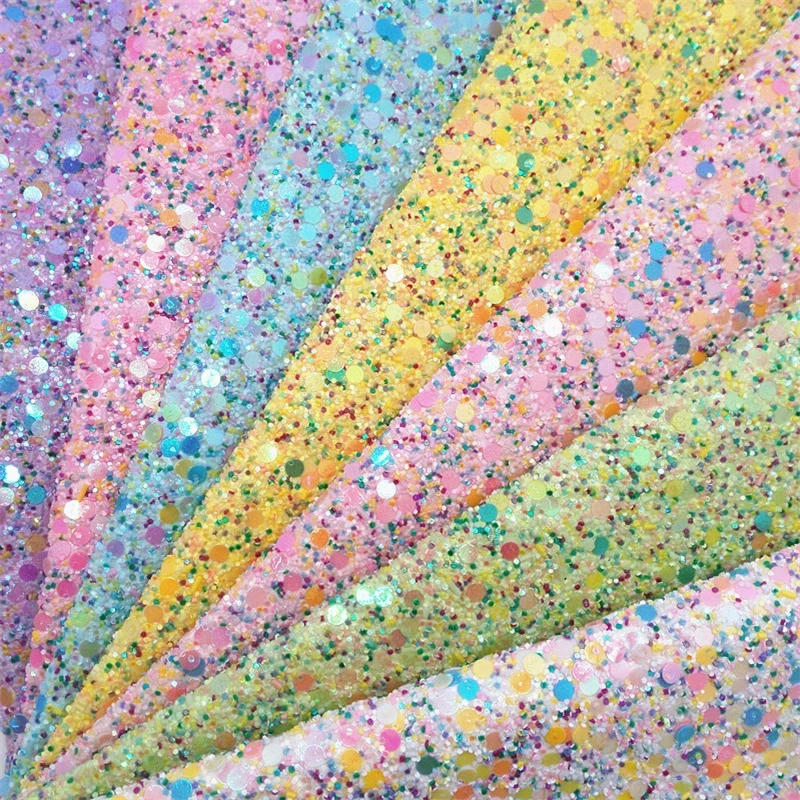 Description Picture 3 of itemRolls 30x134cm 21x29cm Pastel Colors Round Sequins Chunky Glitter Leather Felt Backing Faux leather For Bow Earrings DIY  HQ219