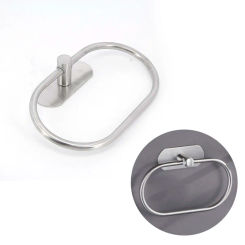 silver Towel Ring Hanger Stainless Steel Heavy Duty Hand Towel Round Base wall Holder Self Adhesive No Drill storage Rack Modern