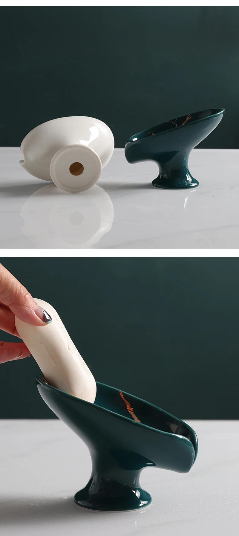 Description Picture 6 of itemCeramic Drain Soap Holder Soap Sponge Dish Container Portable Leaf Shape For Basin Plate Tray Non-slip Kitchen Bathroom Supplies