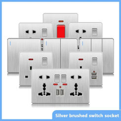 Silver UK Light  Wall Switches Sockets 1Gang 2Way  British Standard 13amp Wall Electrical Switch Socket USB Sockets