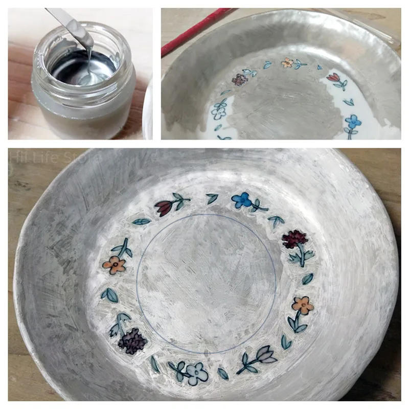 Description Picture 6 of item5g/10g Pottery Overglaze Color Pigment Silver Paste Glaze Electric Kiln DIY Ceramic Printing Coloring Stroke Edge Liquid Glaze