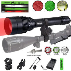 10000 Lumen LED Tactical Hunting Flashlight White/Green/Red led Rifle Lantern+Pressure Switch+Rail Scope Mount+18650+USB Charger