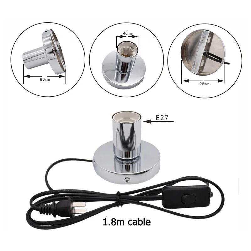 Description Picture 4 of item1PCS US EU to E27 LED Light Power Cord Extension Lamp Holder Bedroom Desktop Decorative Disinfection Lamp Base For Bar Cafe
