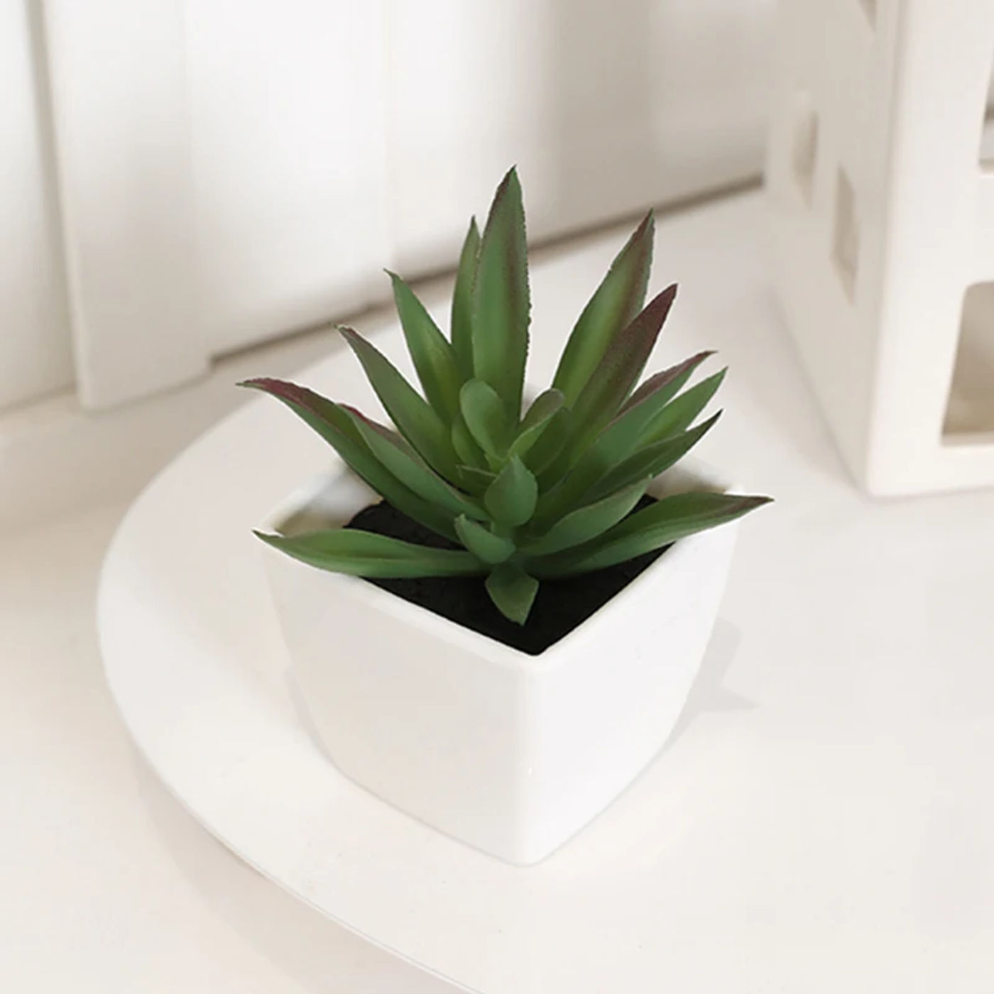 Description Picture 4 of item6PCS (SET) Mini Artificial Succulent Green Plant Plastic Wwhite Basin, Home Window Sill, Restaurant Desktop Bookshelf Decoration