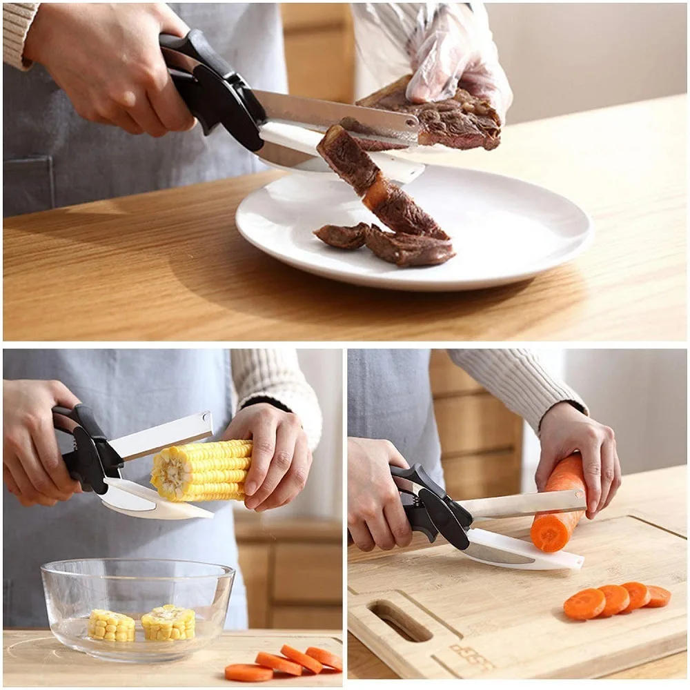 Description Picture 6 of item2 In 1 Multi Stainless Steel Shear Household Vegetable Separable Barbecue Steak Cutting Scissors Kitchen Tool Fruit Knife