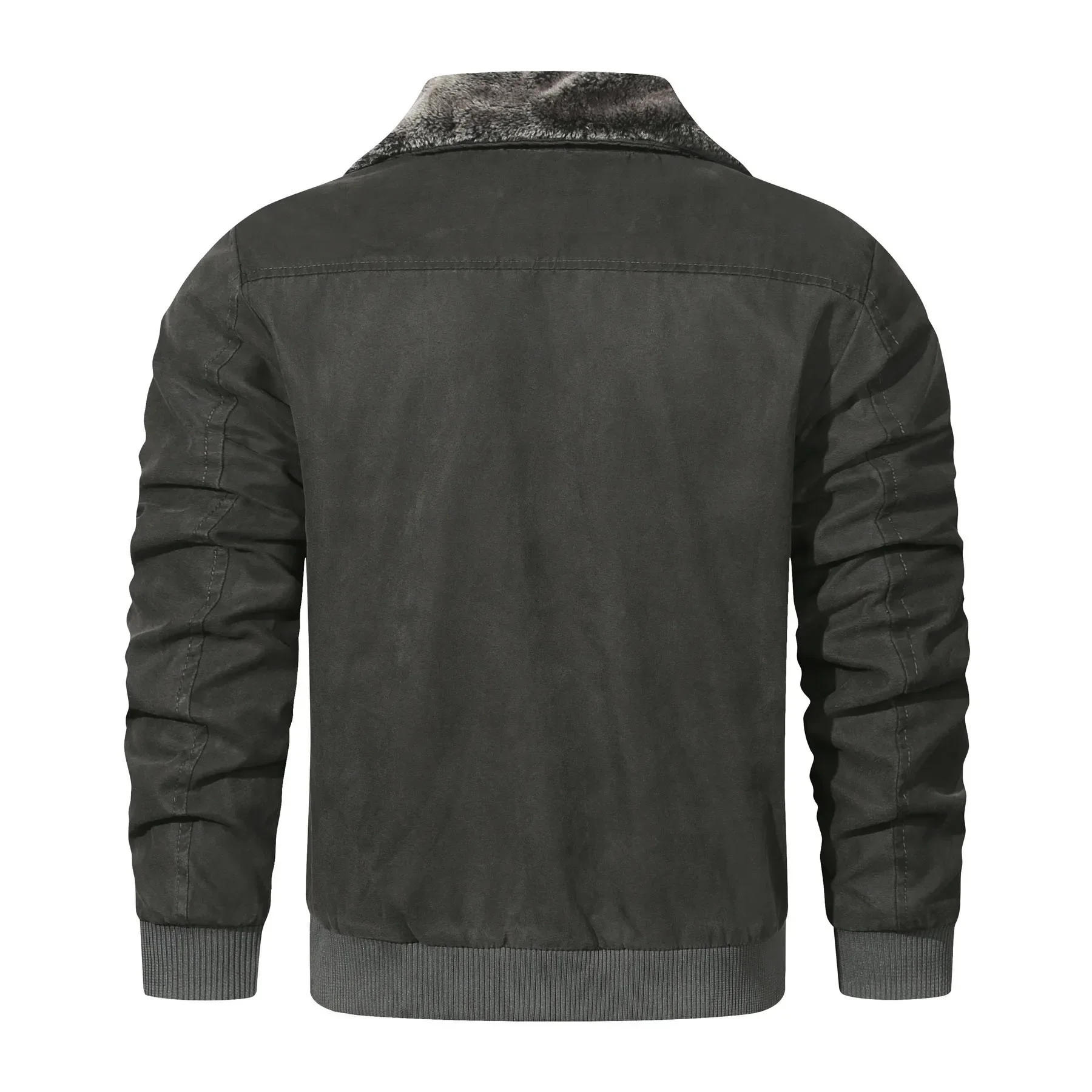 Description Picture 5 of itemWinter Men's Windproof Jackets Warm Plus Fleece Lapel Outcoats Men Loose Solid Color Military Jacket Men Thick Outdoor Clothing