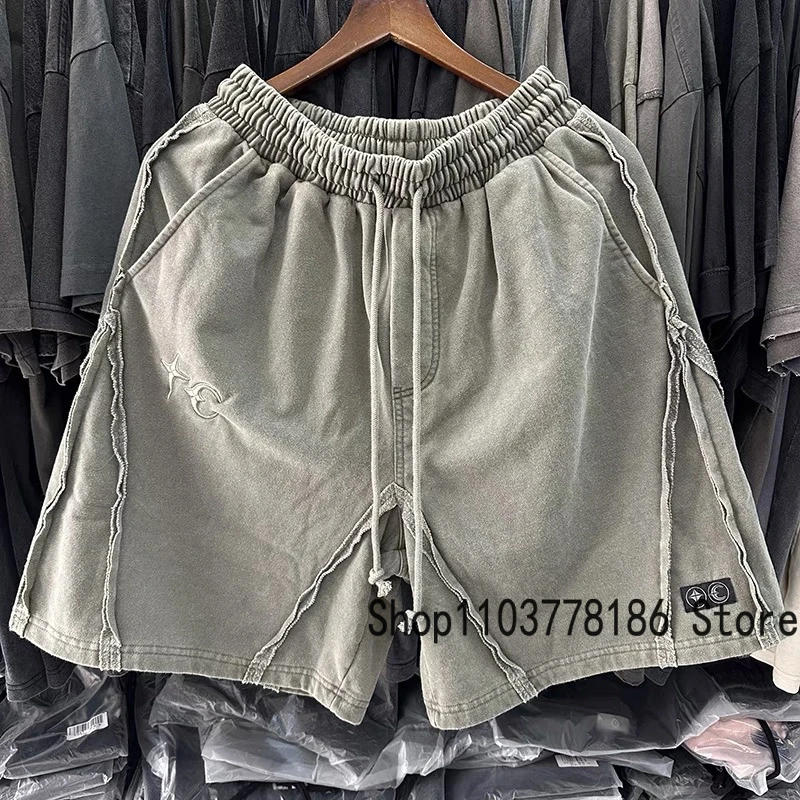 Description Picture 3 of itemEurope American Retro THUG CLUB Shorts Loose Patchwork Washed Gray Do Old Sweatpants Men's Streetwear Thug Club Shorts