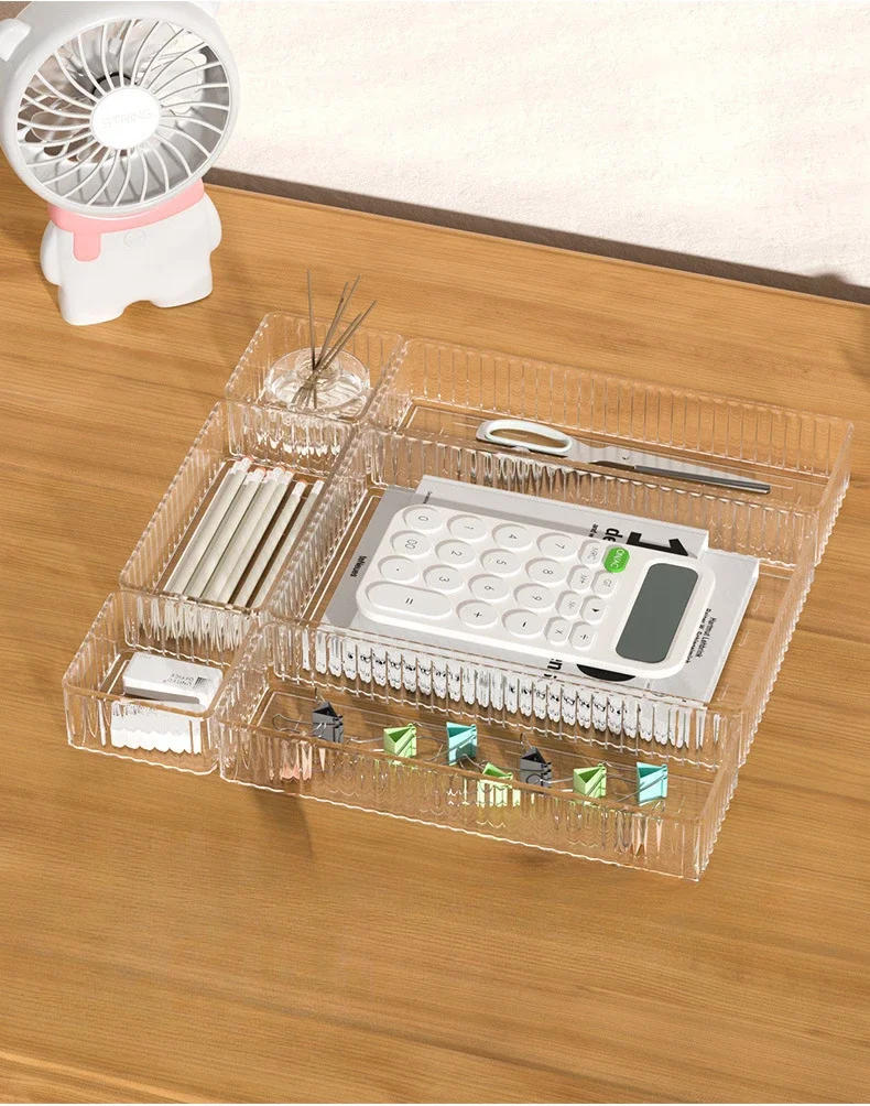 Description Picture 6 of itemUnlimited Desk Drawer Organizers Set Plastic Bathroom Storage Makeup Organizer Clear Transparent Storage Box Bins Kitchen Gadget
