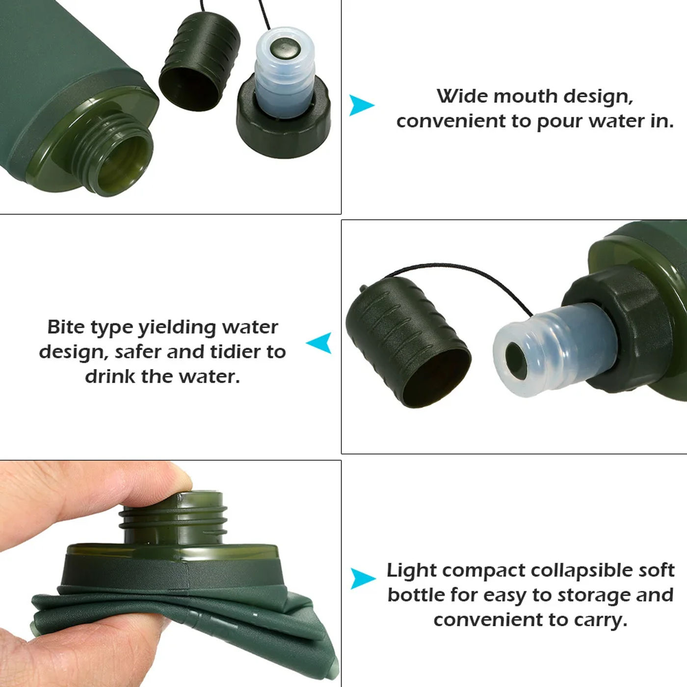 Description Picture 6 of itemTPU Folding Soft Flask Sport Water Bottle Running Camping Hiking Water Bag Collapsible Drink Water Bottle Water Bag