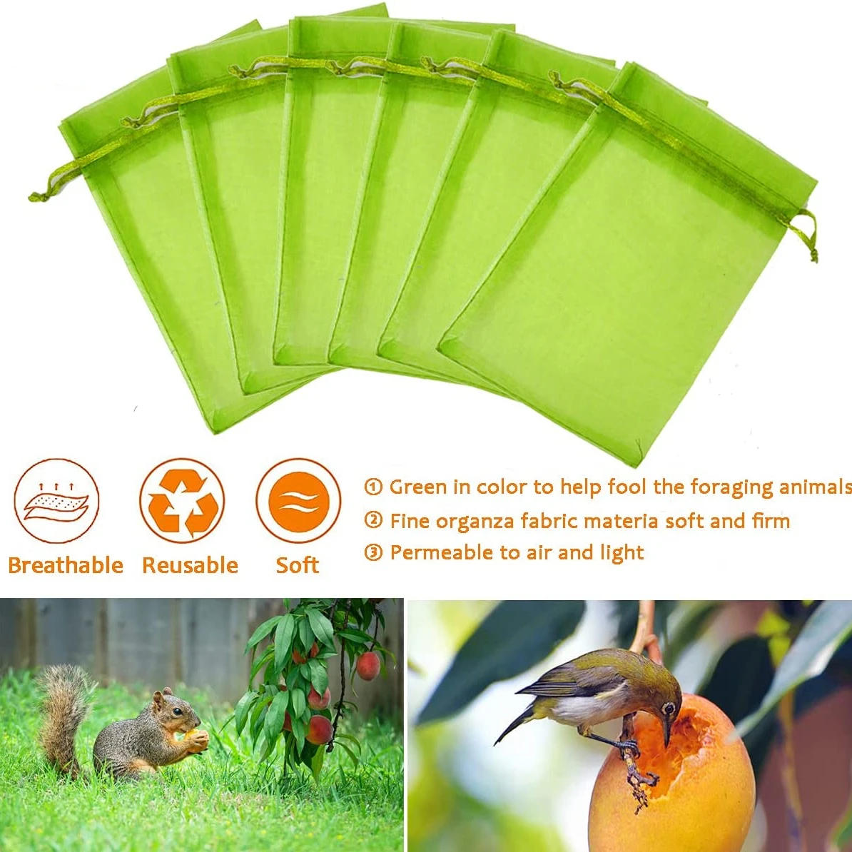 Description Picture 6 of item50/100Pcs Fruit Protection Netting Bags with Drawstring Reusable Grape Grow Bags Strawberry Cover Mesh Bags for Pest Control