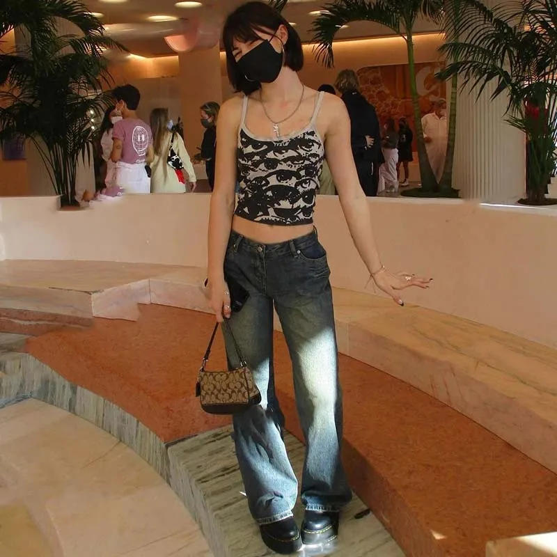 Description Picture 6 of itemGothic Portrait Print T-shirt Aesthetic Y2K Crop Tops Short Sleevle Vest Tees Harajuku Streetwear White Suspenders Women Clothes