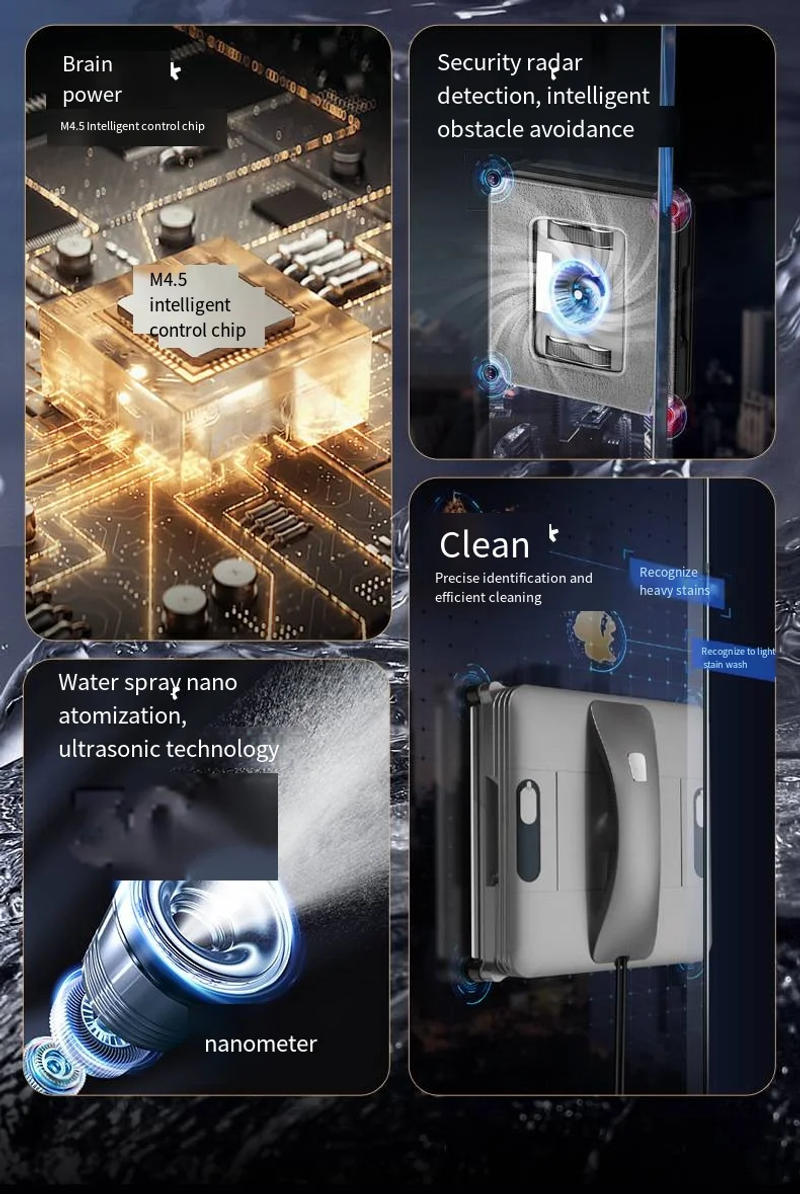 Description Picture 3 of itemFactory Custom Wholesale New Two-way Water Jet Window Cleaning Machine Home Automatic Large Suction square Window Cleaning Robot