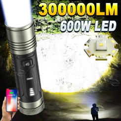 Powerful LED white-laser Flashlight Super Bright Zoom Tactical Torch Type-C Rechargeable With Power Display Outdoor Camping Lamp